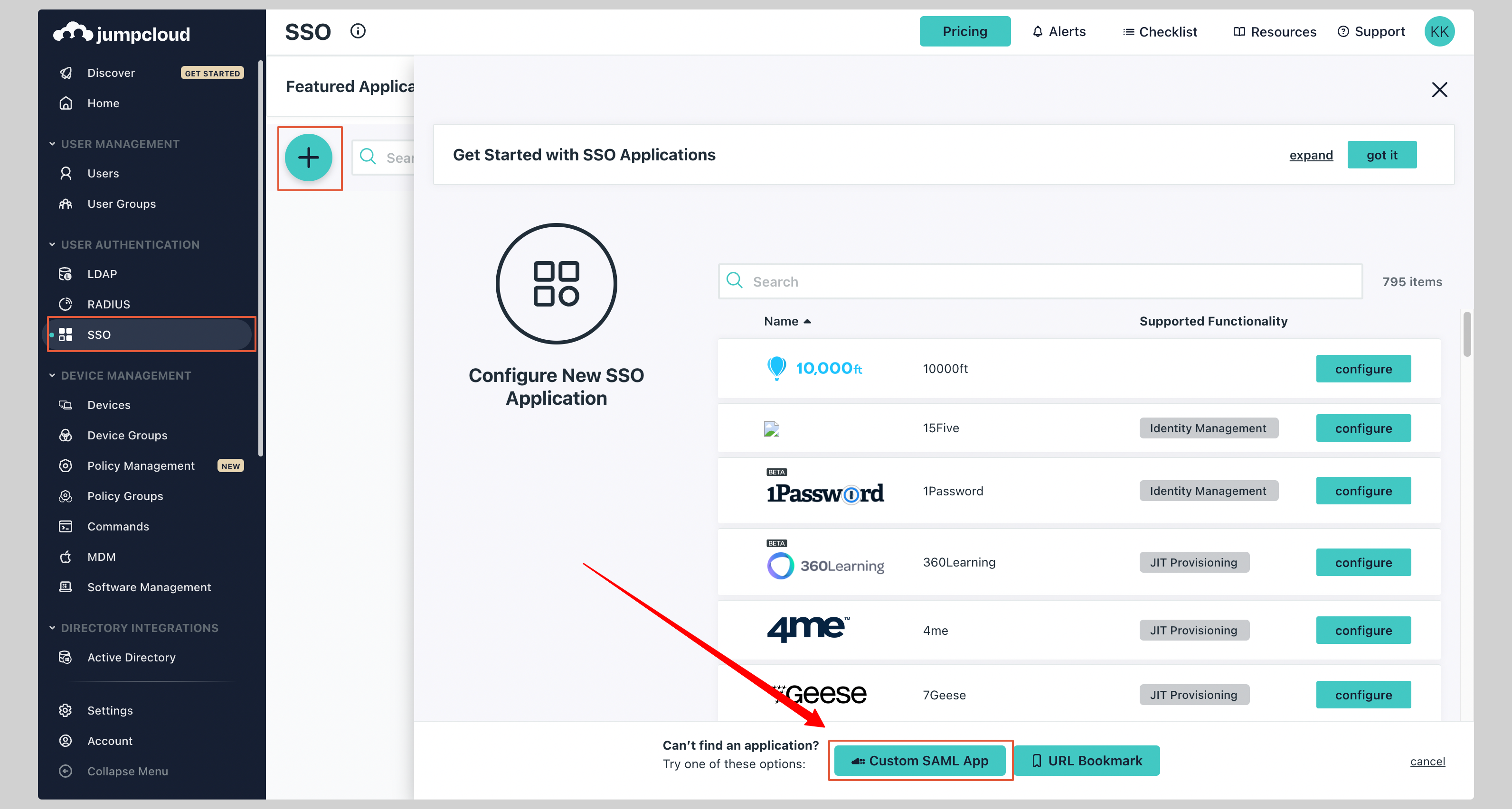 JumpCloud SAML Step 1