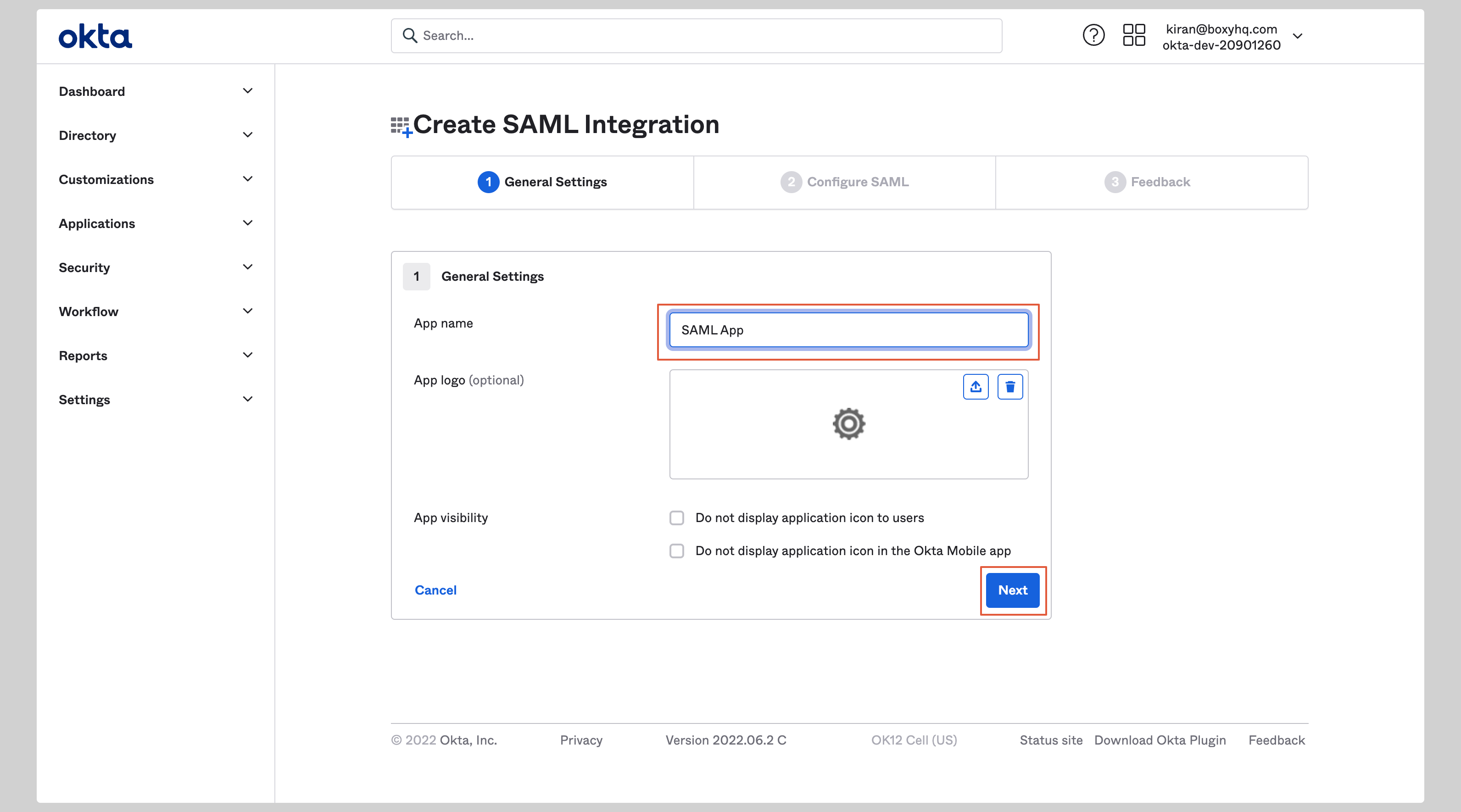 Okta SAML Step 3