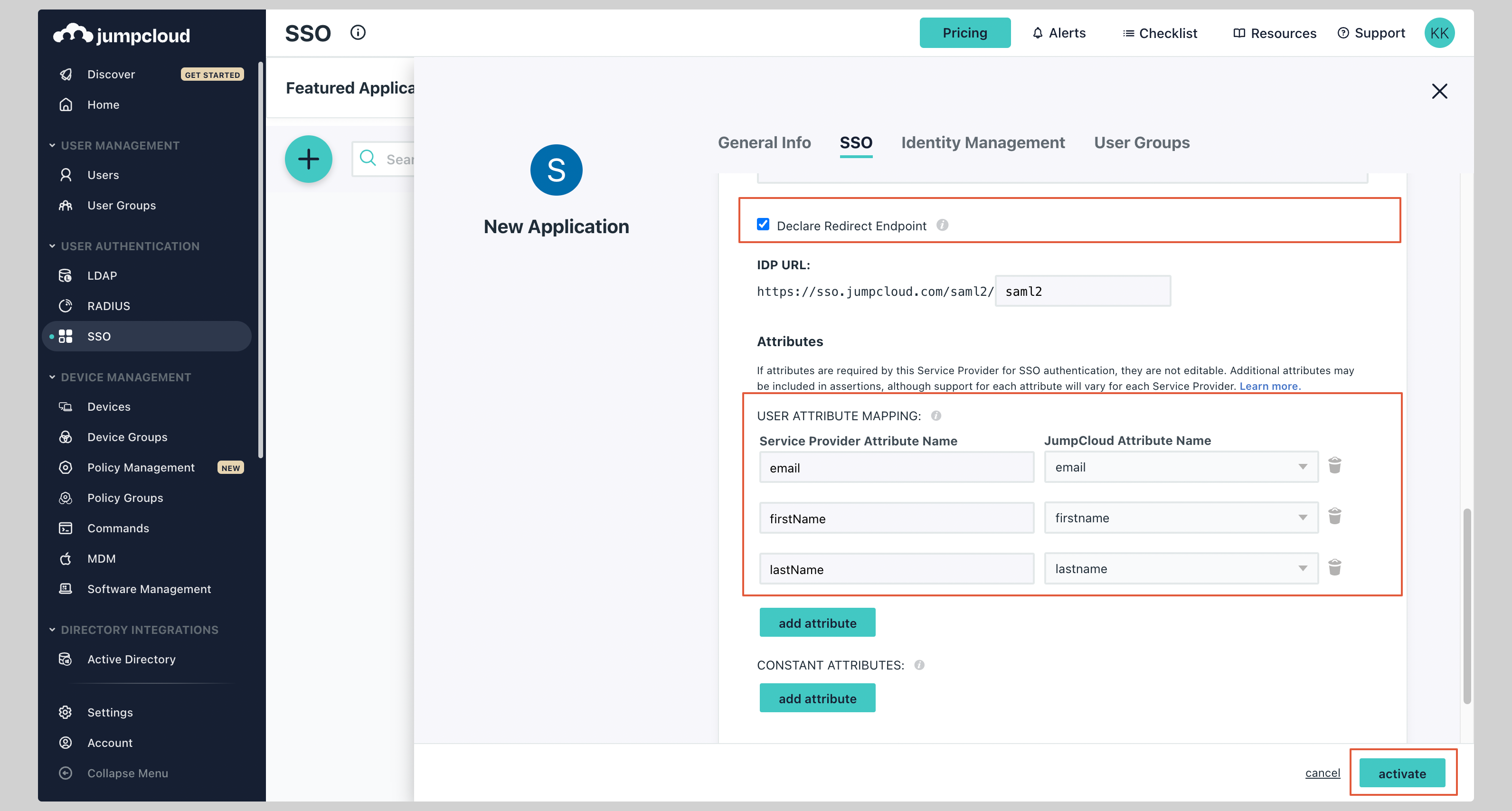 JumpCloud SAML Step 4