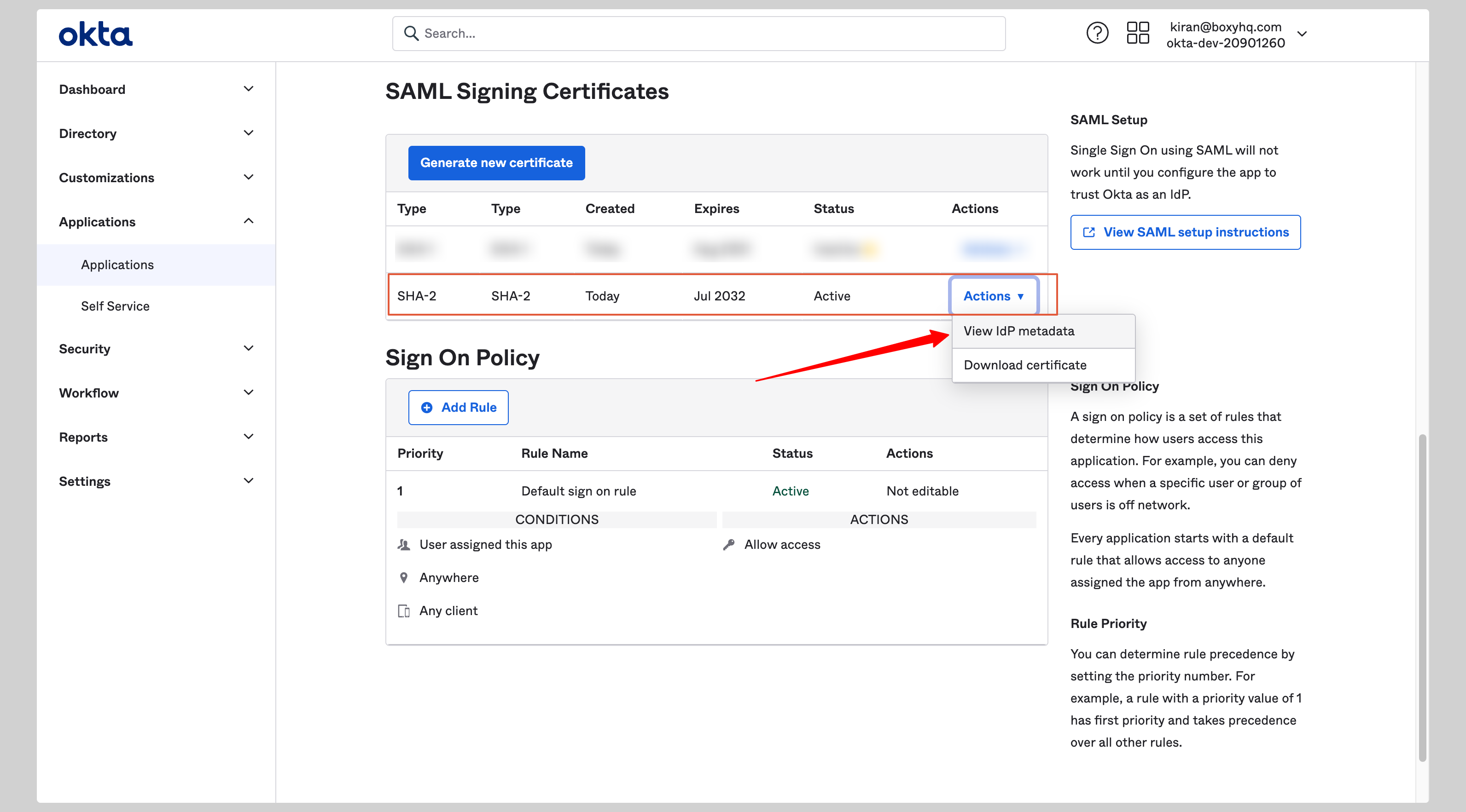 Okta SAML Step 7